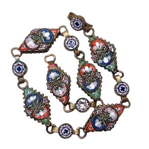 Vintage Italy Venetian Millefiori Micro Mosaic Link Bracelet 8.25"